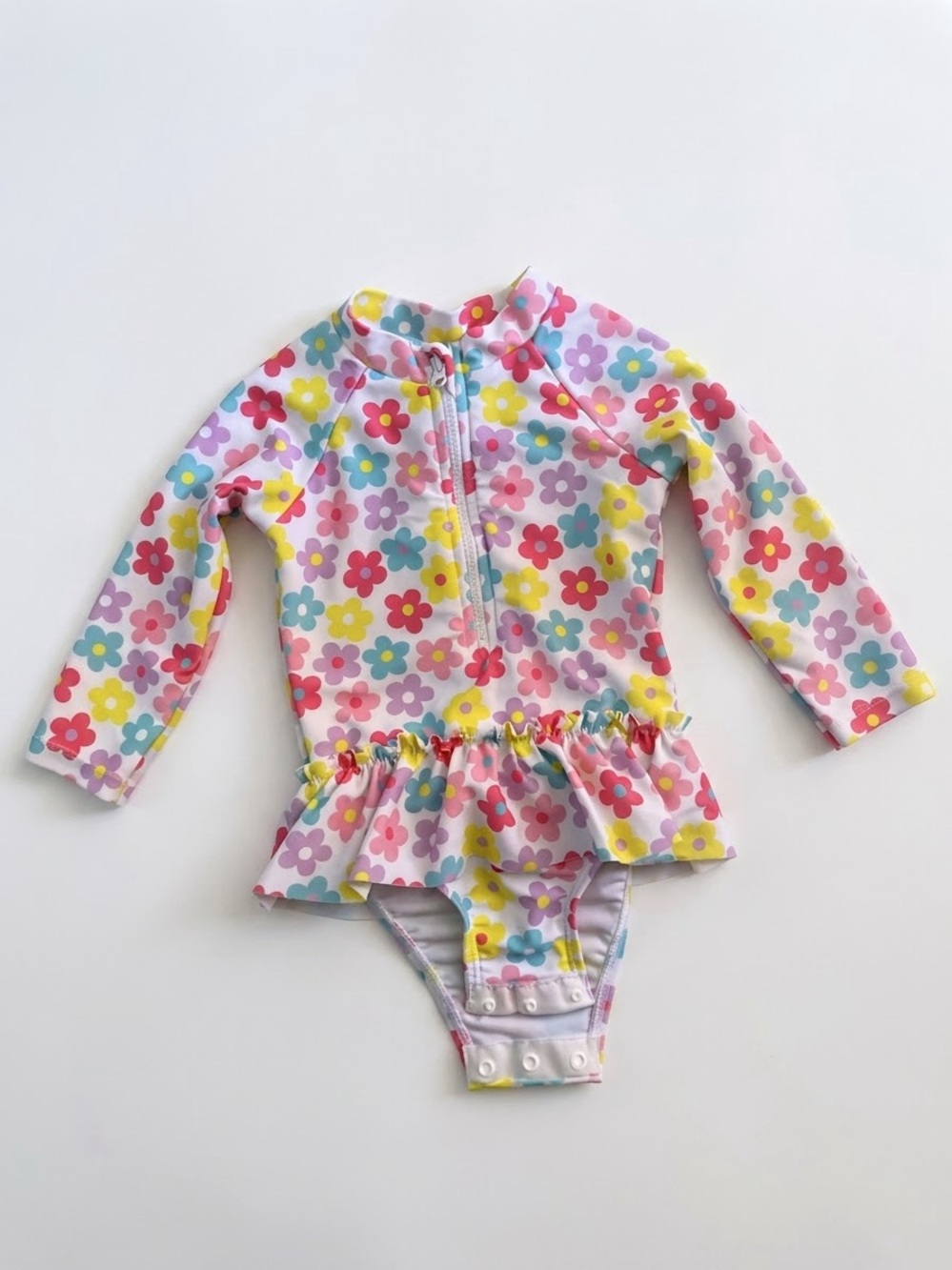 Kids Floral Long-Sleeve Ruffle One-Piece Swimsuit - 6-9 months
